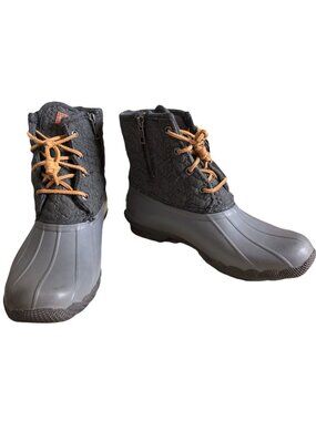Sperry Duck Boots STS97186 Gray Charcoal Saltwater Rope Womens 6M Quilted Ankle